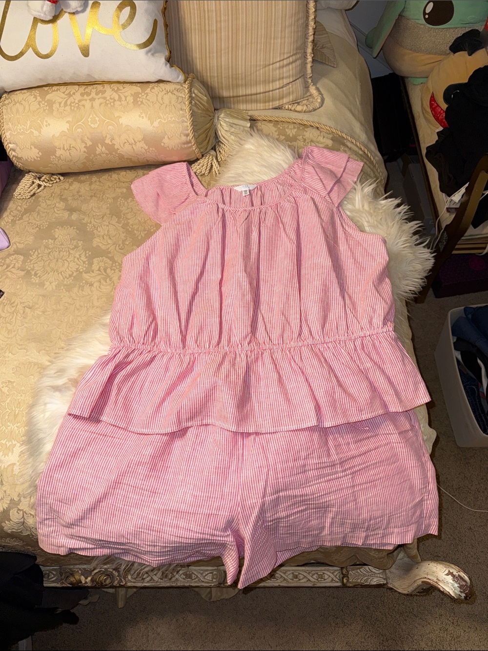 Time and Tru Woman’s Pink Linen Peplum Ruffle 2 piece set  Size 22